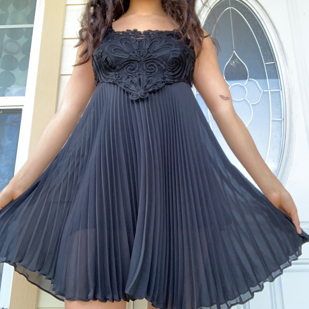 Vintage black pleated mini dress